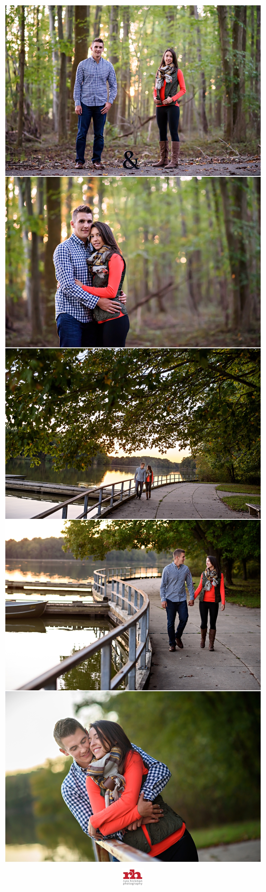 A couple walk the edge of Lums Pond at sunset during their Delaware Engagement Session.
